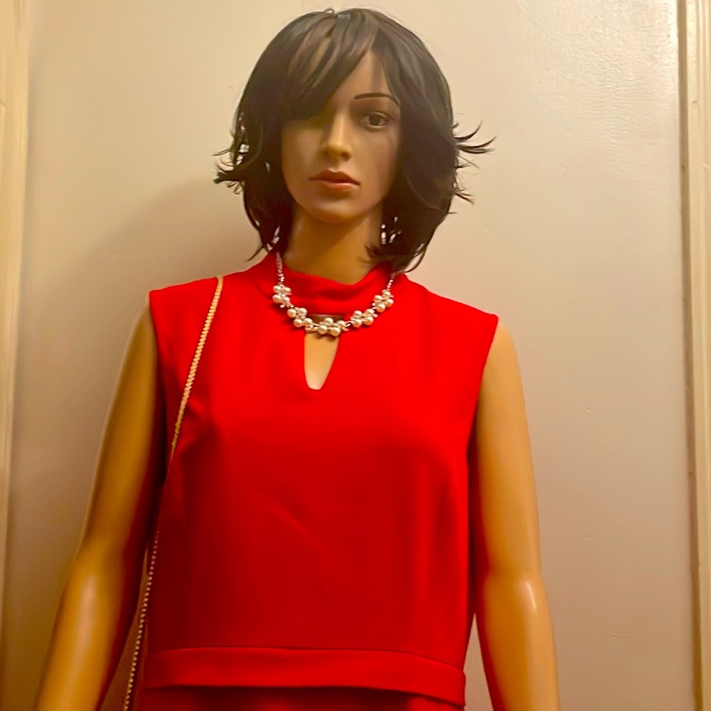 Elegant Occasion TAHARI Sleeveless Red Dress.